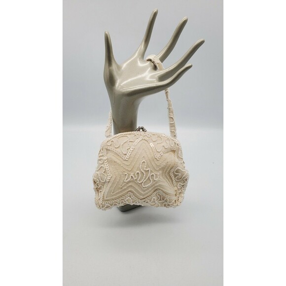 Vintage Walborg Hand Beaded Clutch Made in Belgium Cream & White Exquisite - Picture 3 of 12